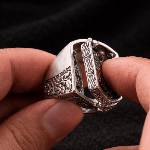 Anillo Escudo Herencia Doble — Family Crest Ring Silver 950 (Hinged Design) - nativosjewelry