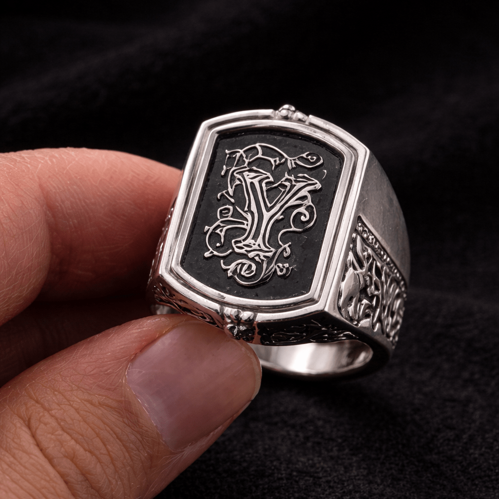 Anillo Escudo Herencia Doble — Family Crest Ring Silver 950 (Hinged Design) - nativosjewelry
