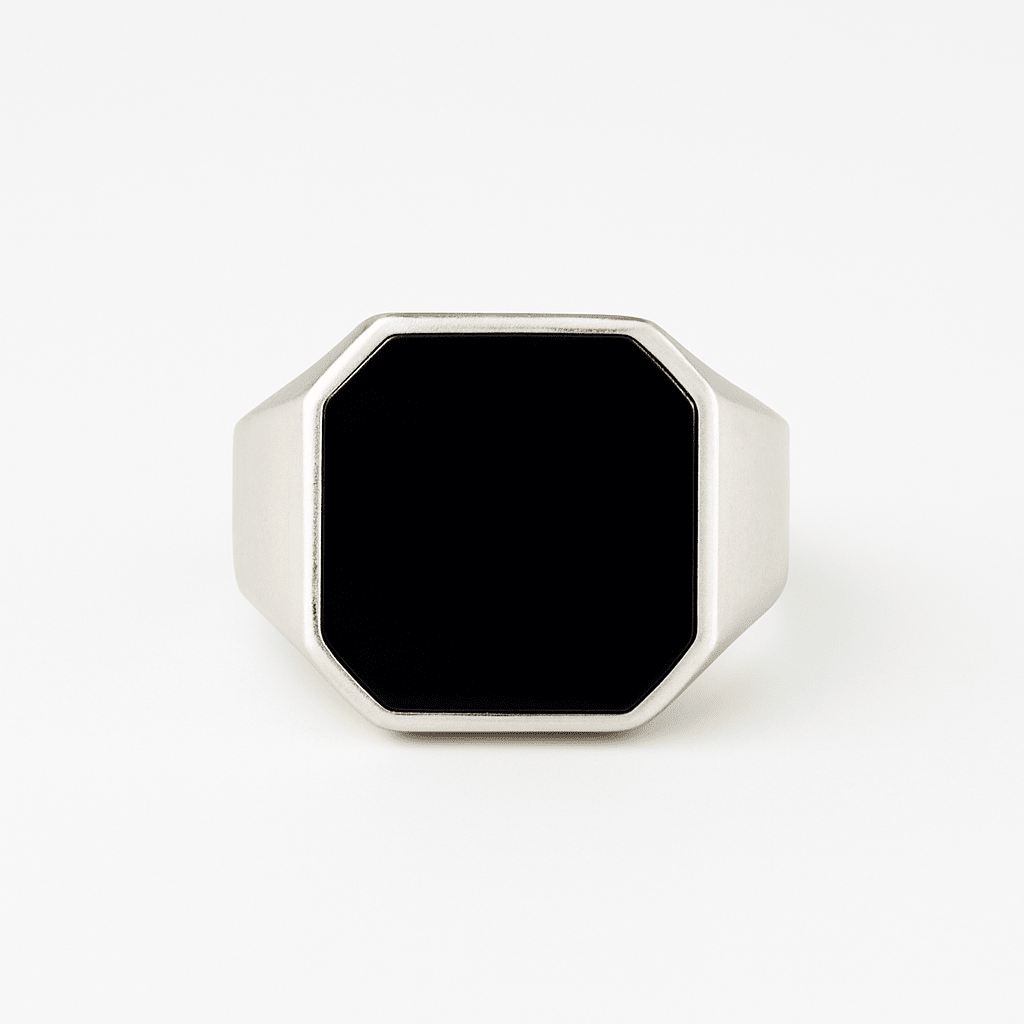 Anillo Sello Octagonal de Plata 950 con Piedra Ónix Negra – Estilo Minimalista Masculino - nativosjewelry
