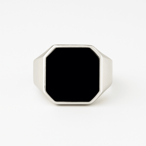 Anillo Sello Octagonal de Plata 950 con Piedra Ónix Negra – Estilo Minimalista Masculino - nativosjewelry