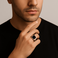 Thumbnail for Anillo Sello Octagonal de Plata 950 con Piedra Ónix Negra – Estilo Minimalista Masculino - nativosjewelry