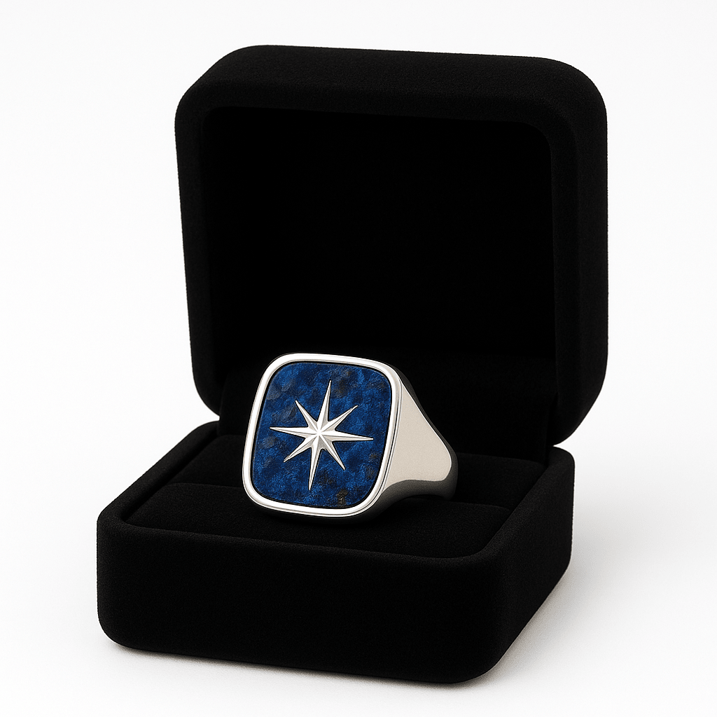 Azure Signet 8 - Point Star — Azurite Ring Silver 950 - nativosjewelry