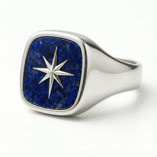 Azure Signet 8 - Point Star — Azurite Ring Silver 950 - nativosjewelry