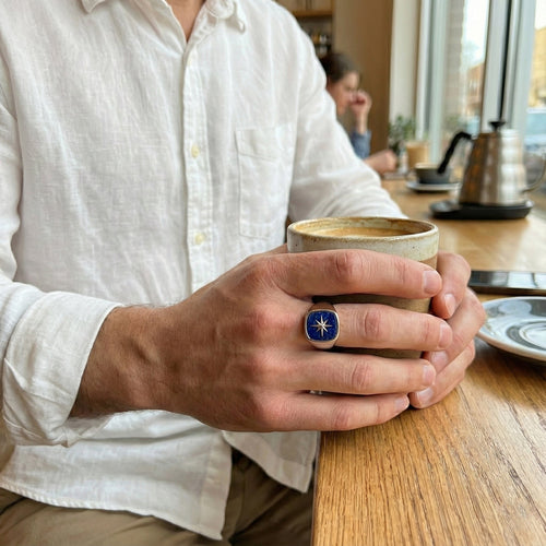 Azure Signet 8 - Point Star — Azurite Ring Silver 950 - nativosjewelry