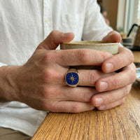 Thumbnail for Azure Signet 8 - Point Star — Azurite Ring Silver 950 - nativosjewelry