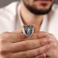 Thumbnail for Anillo Arcángel Miguel de Plata 950 – Fe que se Porta - nativosjewelry