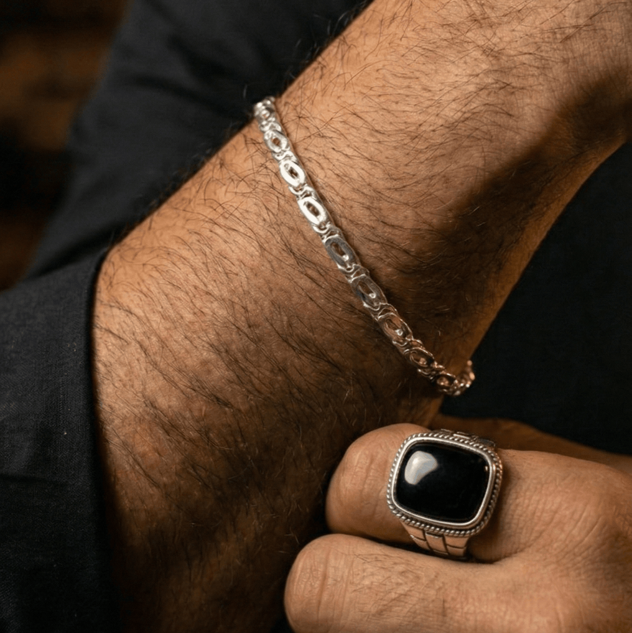 Set Mónaco 3 mm + Anillo Ónix — Plata 950 - nativosjewelry