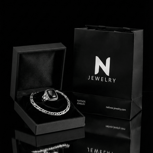 Set Mónaco 3 mm + Anillo Ónix — Plata 950 - nativosjewelry