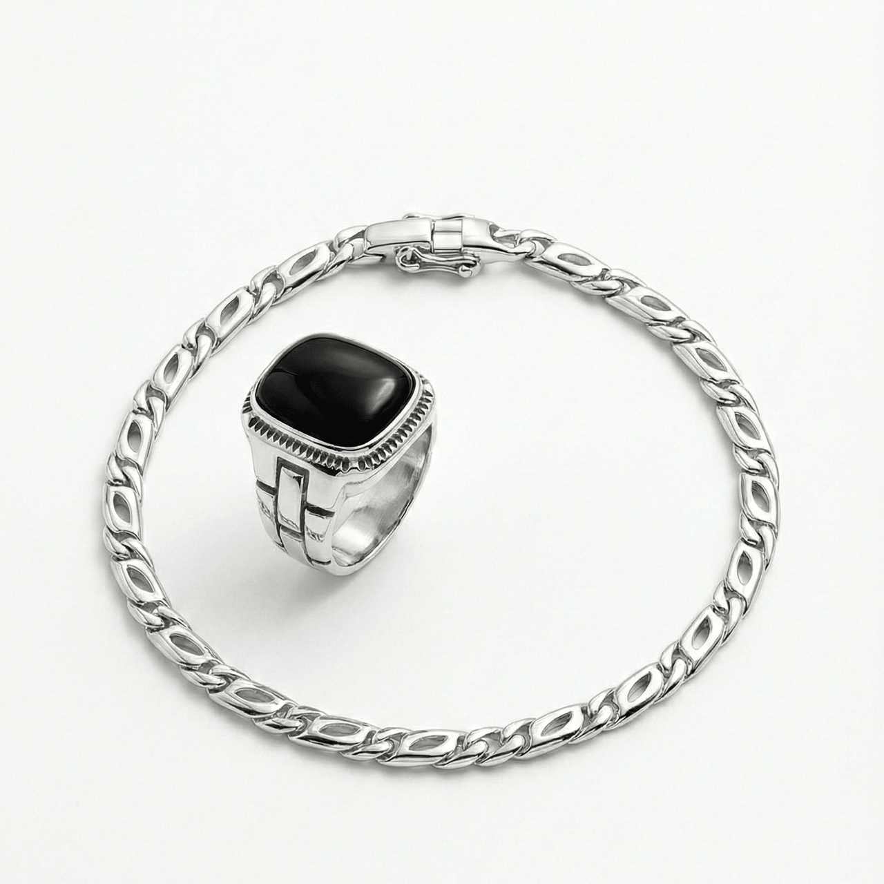 Set Mónaco 3 mm + Anillo Ónix — Plata 950 - nativosjewelry