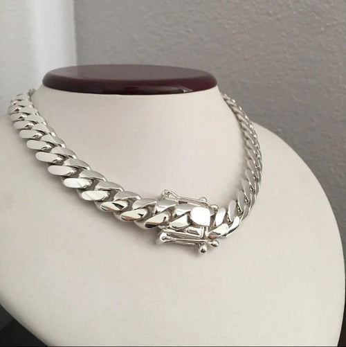 Cadena Cubana de Plata ley 999 12mm 45cm - nativosjewelry