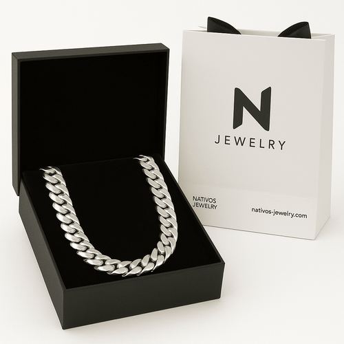 Cadena Cubana de Plata ley 999 260gr 13mm 50cm - nativosjewelry