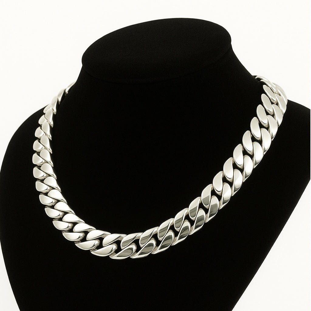 Cadena Cubana de Plata ley 999 260gr 13mm 50cm - nativosjewelry