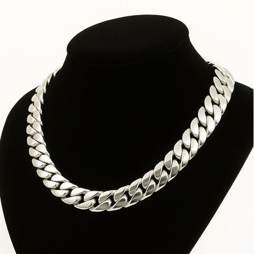 Cadena Cubana de Plata ley 999 260gr 13mm 50cm - nativosjewelry