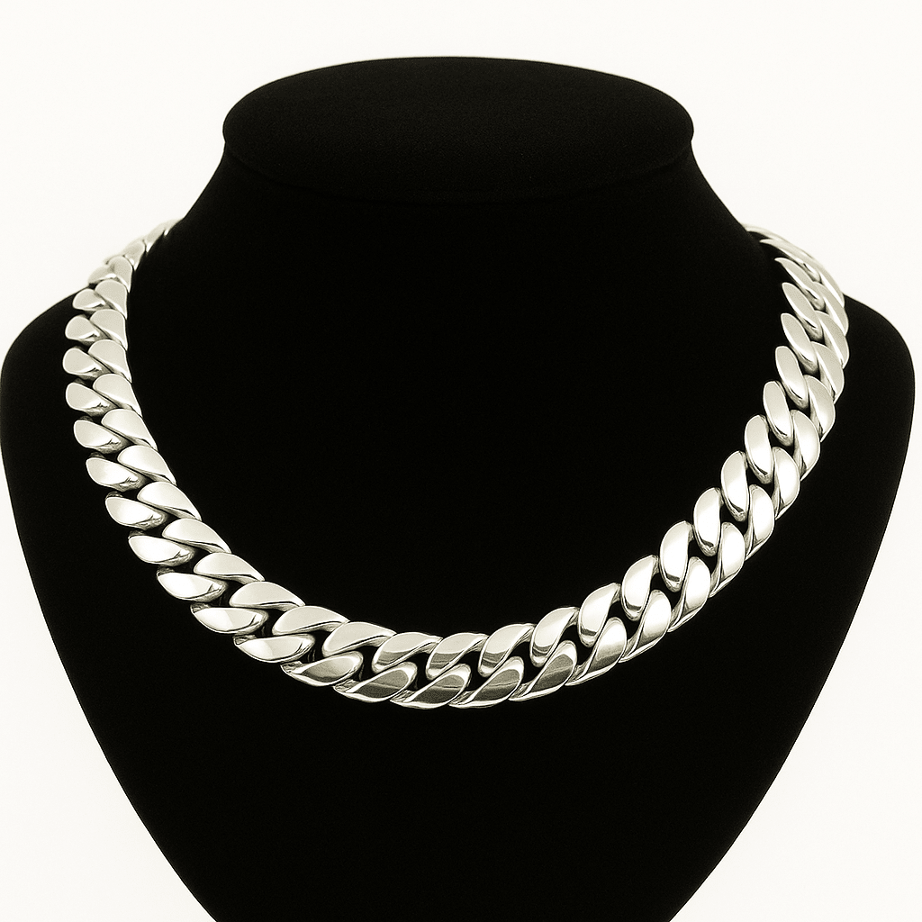 Cadena Cubana de Plata ley 999 260gr 13mm 50cm - nativosjewelry