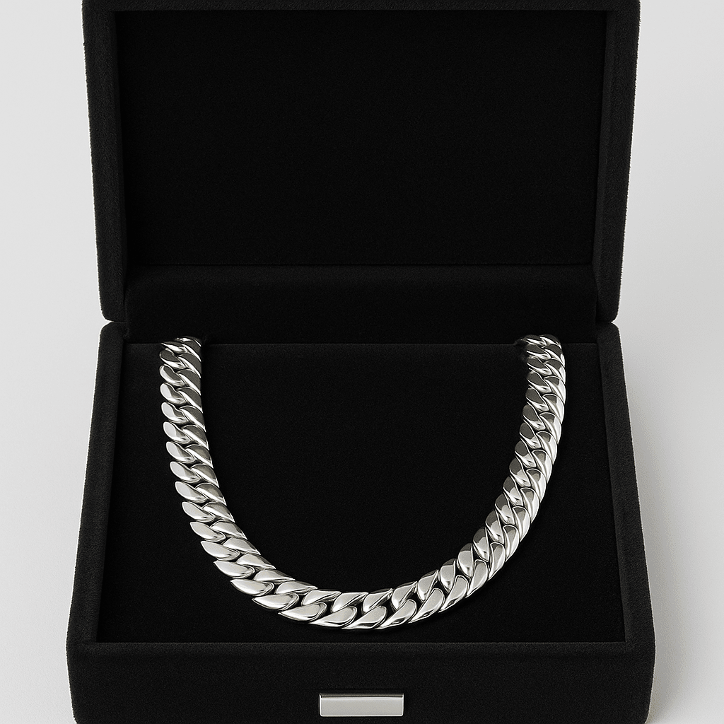 Cadena de Plata ley 950 Cubana 11mm 60cm - nativosjewelry