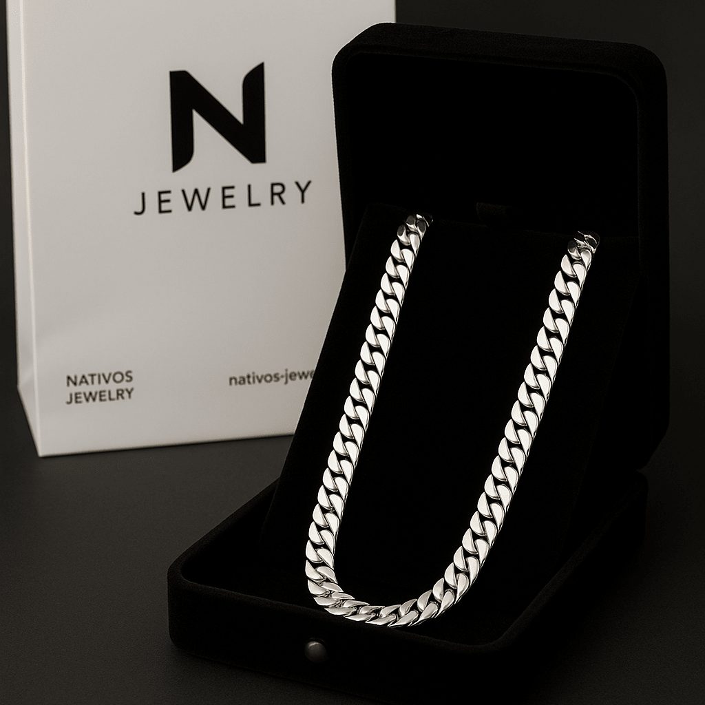 Cadena de Plata ley 950 Cubana 11mm 60cm - nativosjewelry