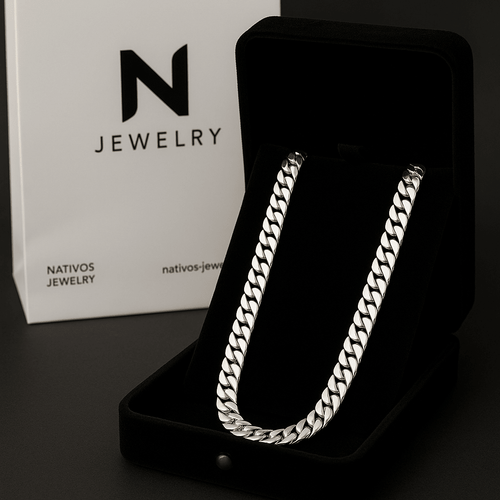 Cadena de Plata ley 950 Cubana 11mm 60cm - nativosjewelry