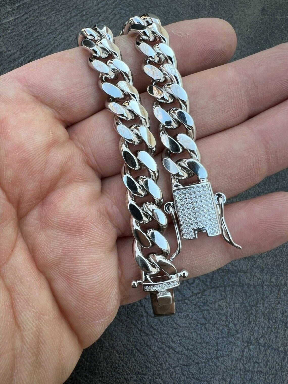Cuban Iced Prestige 8mm — Silver Cuban Bracelet 999 (21cm) - nativosjewelry