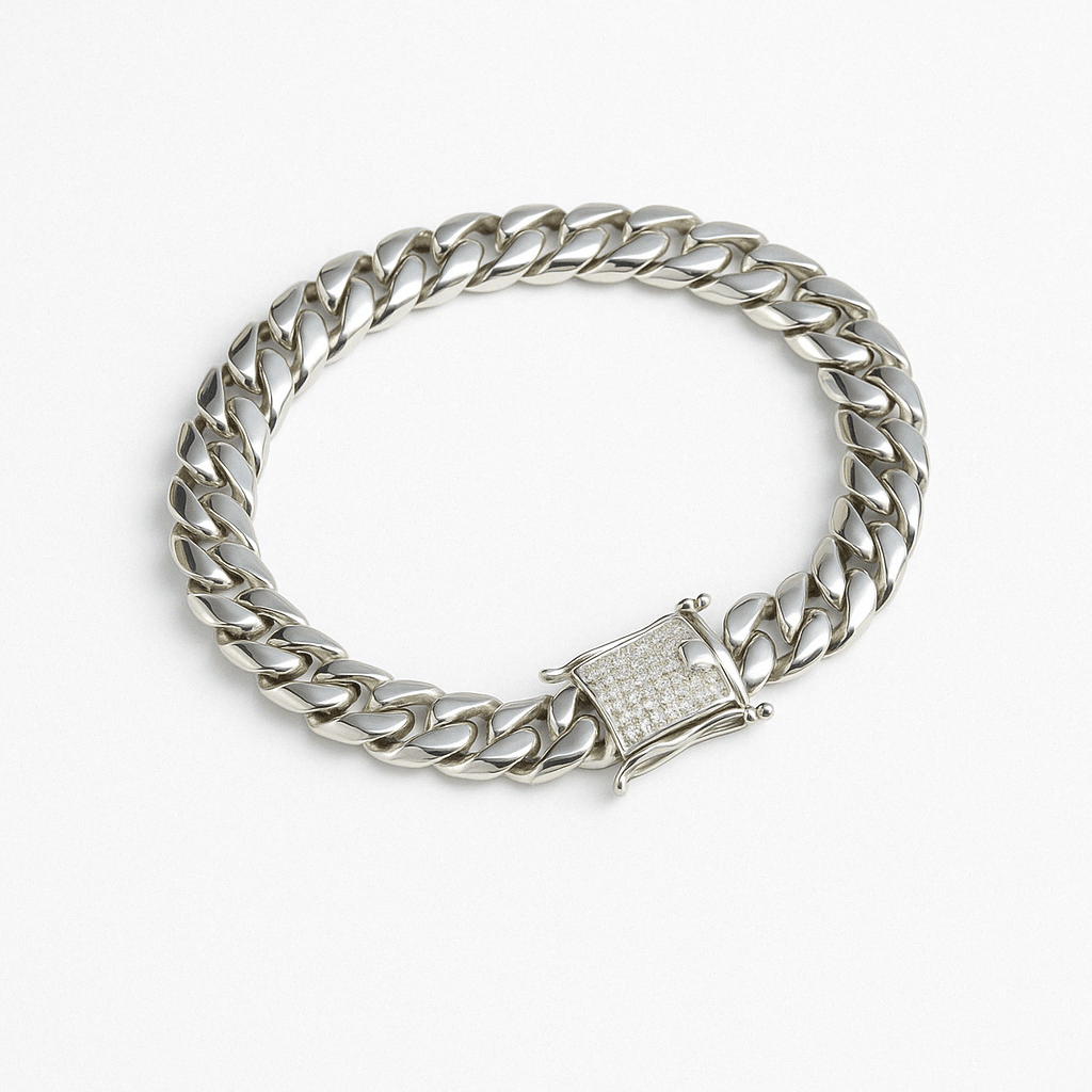 Cuban Iced Prestige 8mm — Silver Cuban Bracelet 999 (21cm) - nativosjewelry