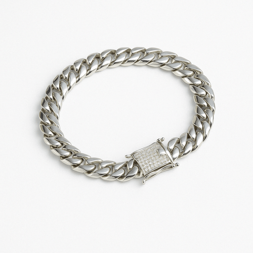 Cuban Iced Prestige 8mm — Silver Cuban Bracelet 999 (21cm) - nativosjewelry