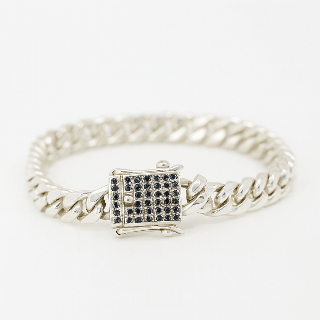 Cuban Noir 7mm — Silver Cuban Bracelet 999 with Onyx (21cm) - nativosjewelry