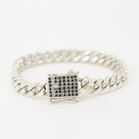 Thumbnail for Cuban Noir 7mm — Silver Cuban Bracelet 999 with Onyx (21cm) - nativosjewelry