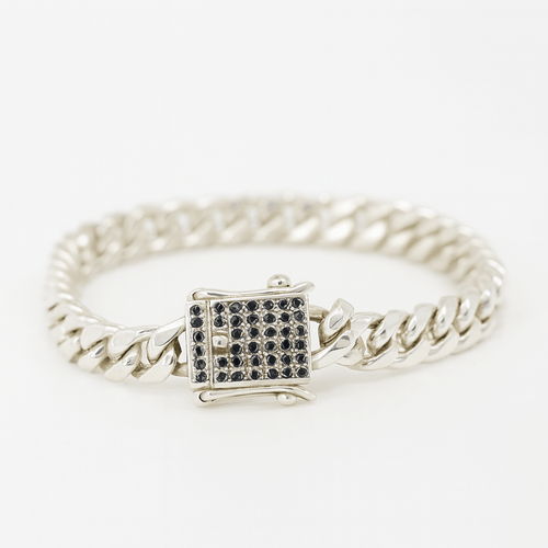 Cuban Noir 7mm — Silver Cuban Bracelet 999 with Onyx (21cm) - nativosjewelry
