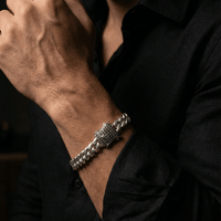 Thumbnail for Cuban Noir 7mm — Silver Cuban Bracelet 999 with Onyx (21cm) - nativosjewelry