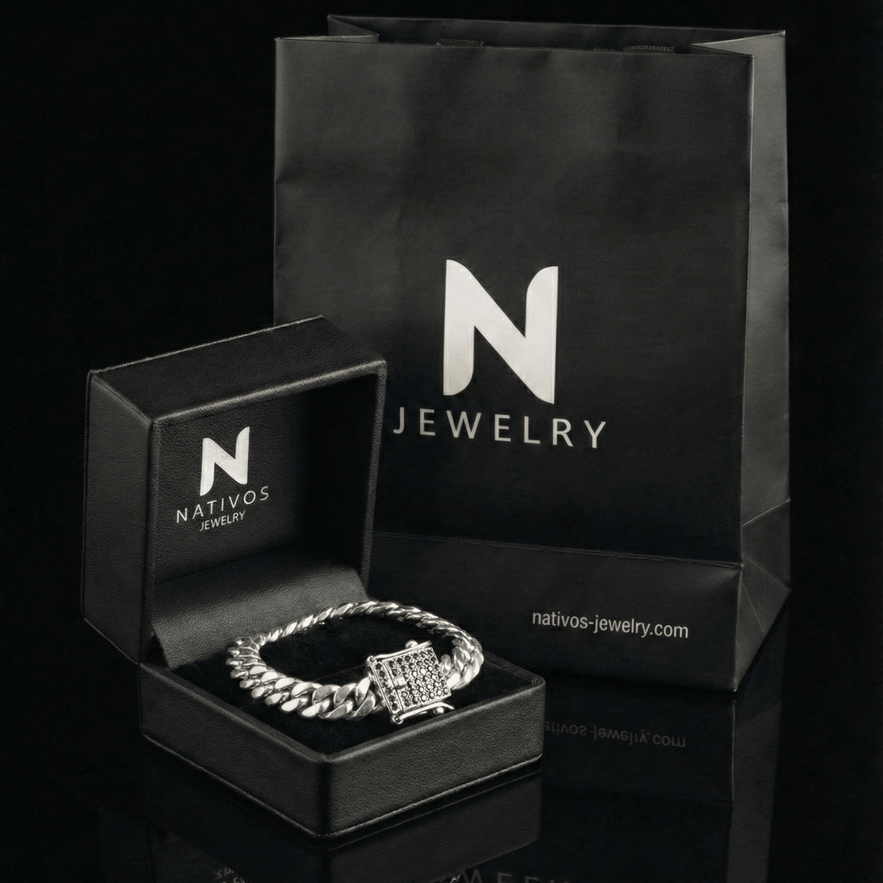 Cuban Noir 7mm — Silver Cuban Bracelet 999 with Onyx (21cm) - nativosjewelry