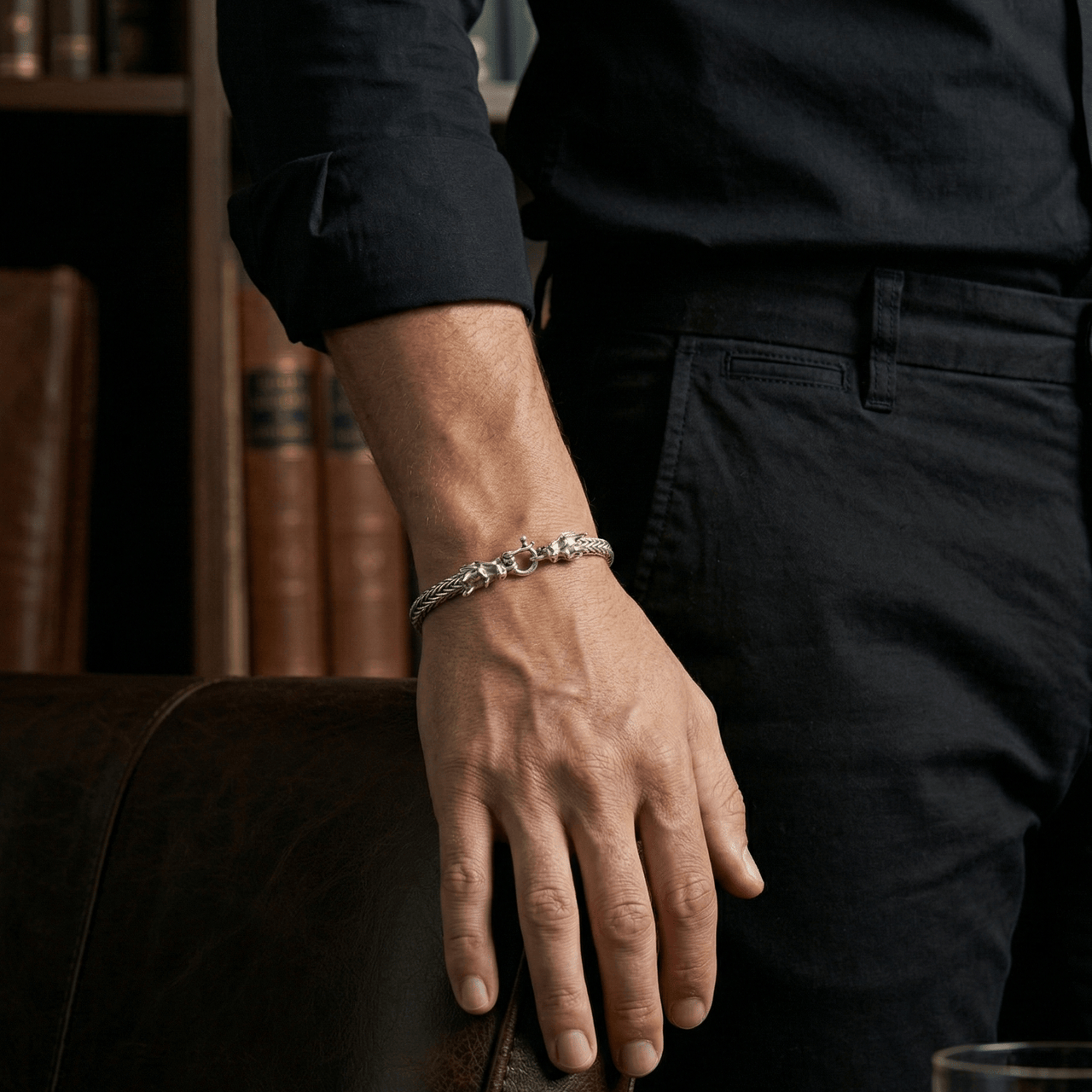 Dragón Dual Poder 21cm — Silver Bracelet 950 - nativosjewelry