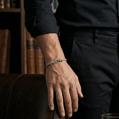 Dragón Dual Poder 21cm — Silver Bracelet 950 - nativosjewelry
