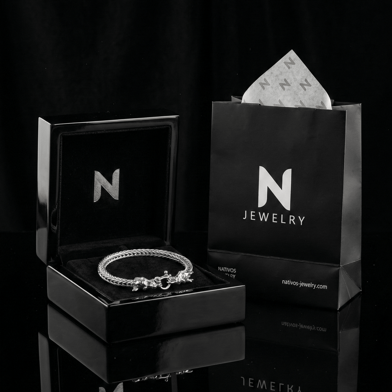Dragón Dual Poder 21cm — Silver Bracelet 950 - nativosjewelry