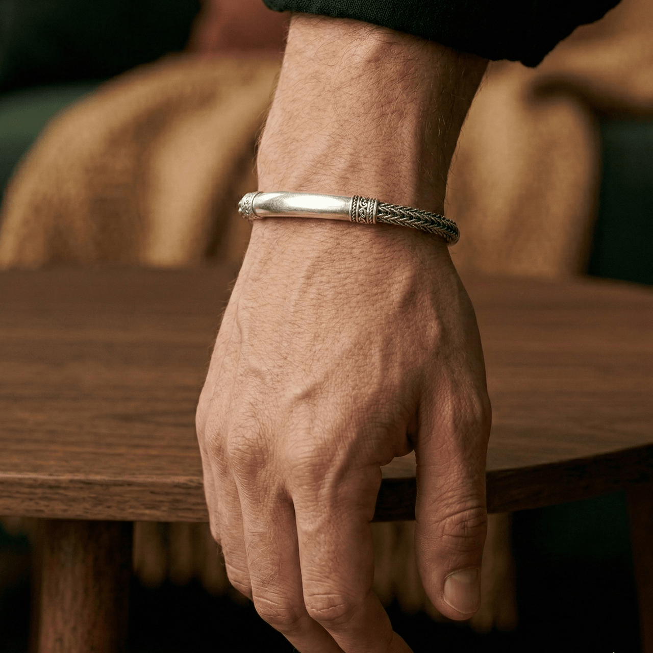 Espiga Oscura 3mm — Burnished Silver Bracelet 950 - nativosjewelry
