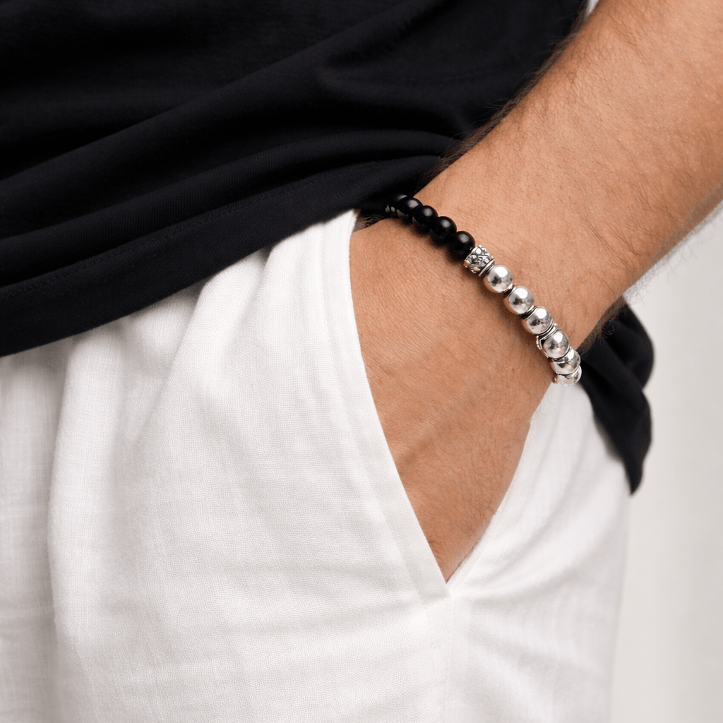 Ónix Fortaleza — Onyx Beaded Bracelet with Silver 950 - nativosjewelry