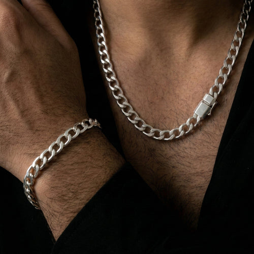Set Cadena y Pulsera Hexagonal 5mm — Plata 950 - nativosjewelry