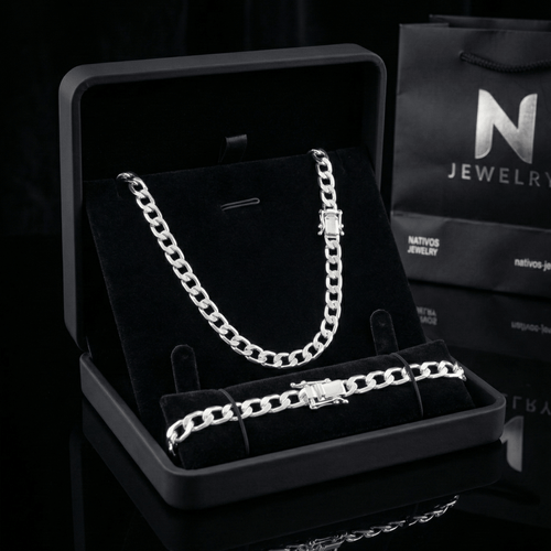 Set Cadena y Pulsera Hexagonal 5mm — Plata 950 - nativosjewelry
