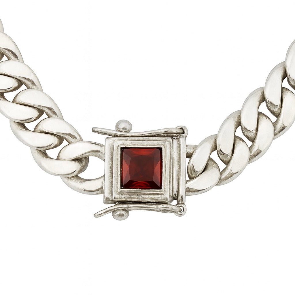 Set Cuban Dominio Rubí 12mm — Silver Chain & Bracelet 999 - nativosjewelry