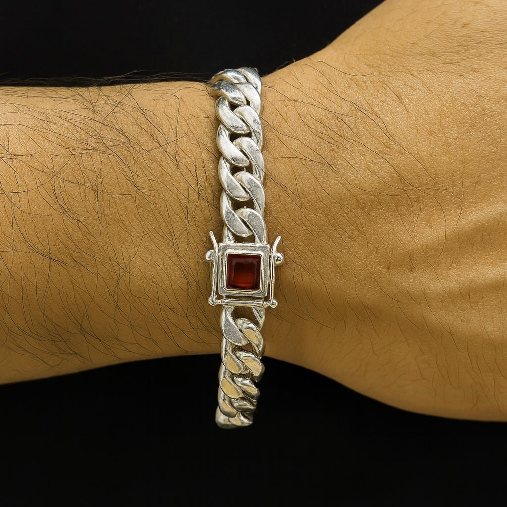 Set Cuban Dominio Rubí 12mm — Silver Chain & Bracelet 999 - nativosjewelry