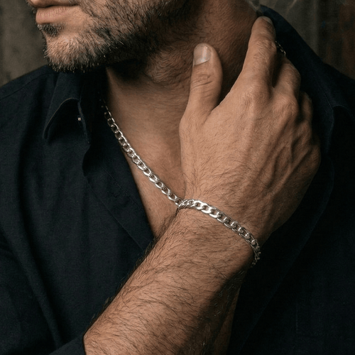 Set Hexagonal minimal — Cadena y Pulsera Plata 950 - nativosjewelry