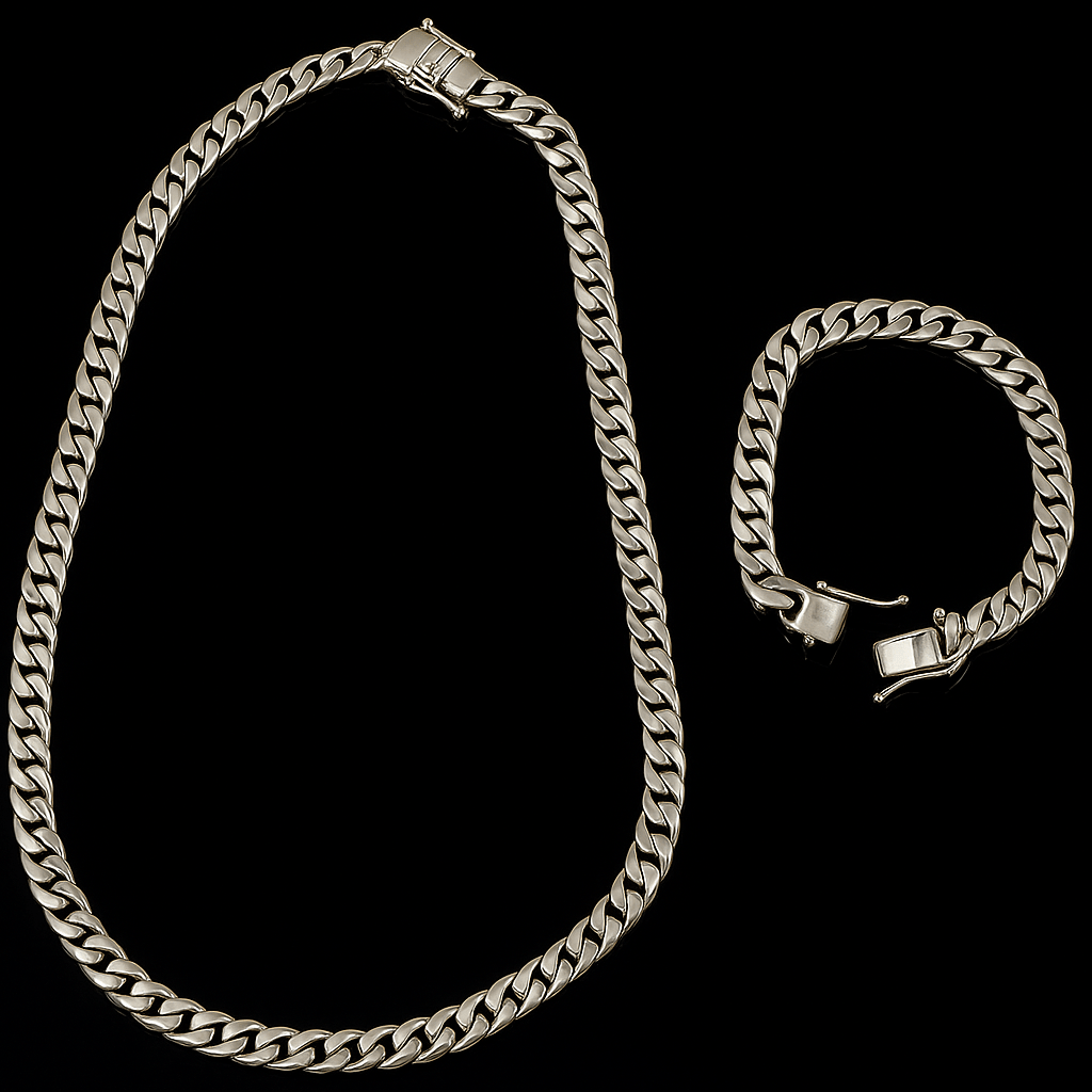 Set Lomo de Corvina 10 mm — Cadena y Pulsera Plata 950 - nativosjewelry