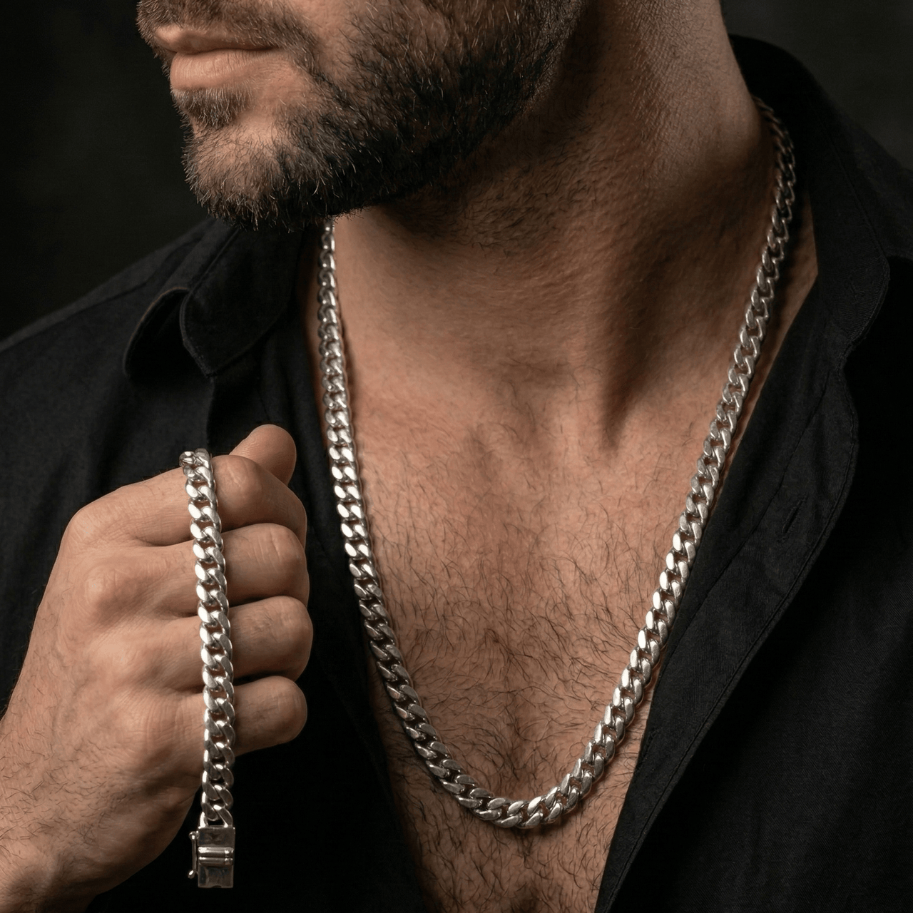 Set Lomo de Corvina 10 mm — Cadena y Pulsera Plata 950 - nativosjewelry
