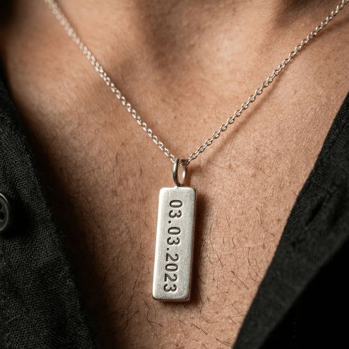 Collar y Placa Personalizada Rectangular de Plata ley 950 - nativosjewelry