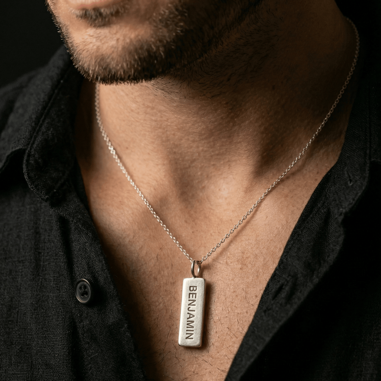 Collar y Placa Personalizada Rectangular de Plata ley 950 - nativosjewelry