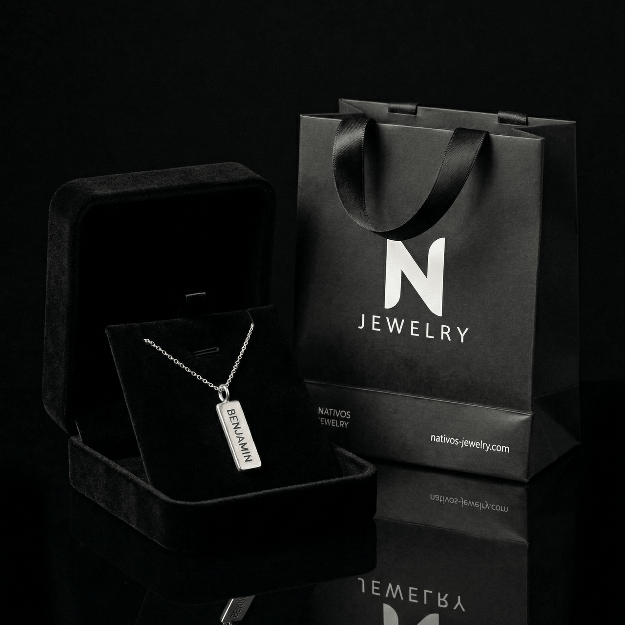 Collar y Placa Personalizada Rectangular de Plata ley 950 - nativosjewelry
