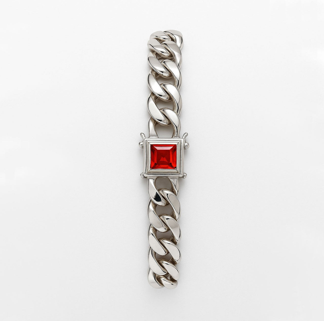 Miami Poder Rubí 10mm — Silver Cuban Bracelet 999 - nativosjewelry