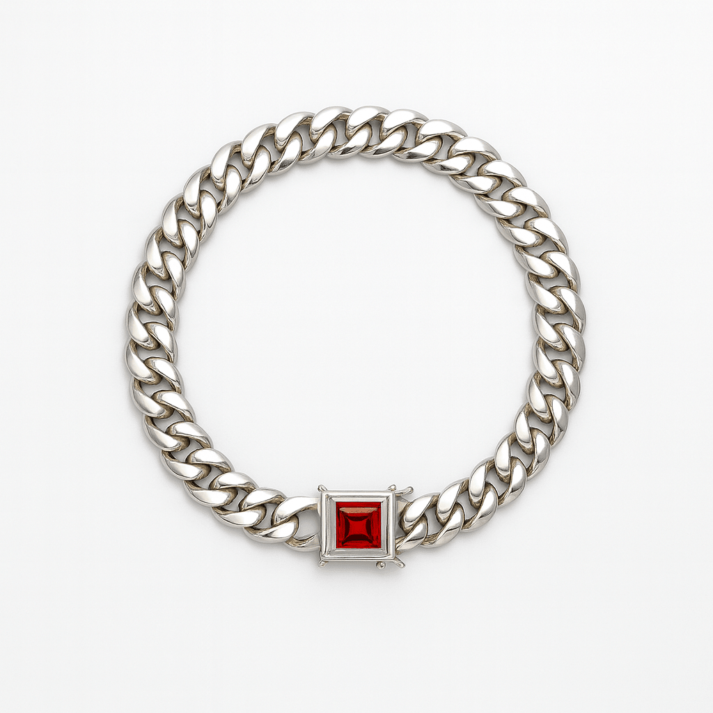 Miami Poder Rubí 10mm — Silver Cuban Bracelet 999 - nativosjewelry