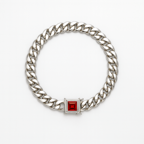 Miami Poder Rubí 10mm — Silver Cuban Bracelet 999 - nativosjewelry