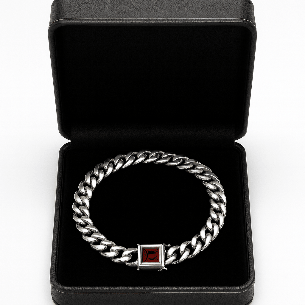Miami Poder Rubí 10mm — Silver Cuban Bracelet 999 - nativosjewelry