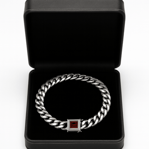 Miami Poder Rubí 10mm — Silver Cuban Bracelet 999 - nativosjewelry