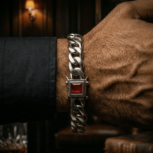 Miami Poder Rubí 10mm — Silver Cuban Bracelet 999 - nativosjewelry